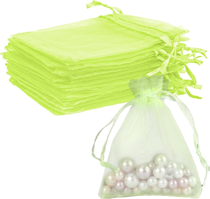 BOEIAC Organza Bags 50Pcs, 3 x 4 Inch Sheer Drawstring Jewelry Gift Pouches, Mesh Party Wedding Favor Mini Candy Bags for Christmas, Fruit Green - Image 1